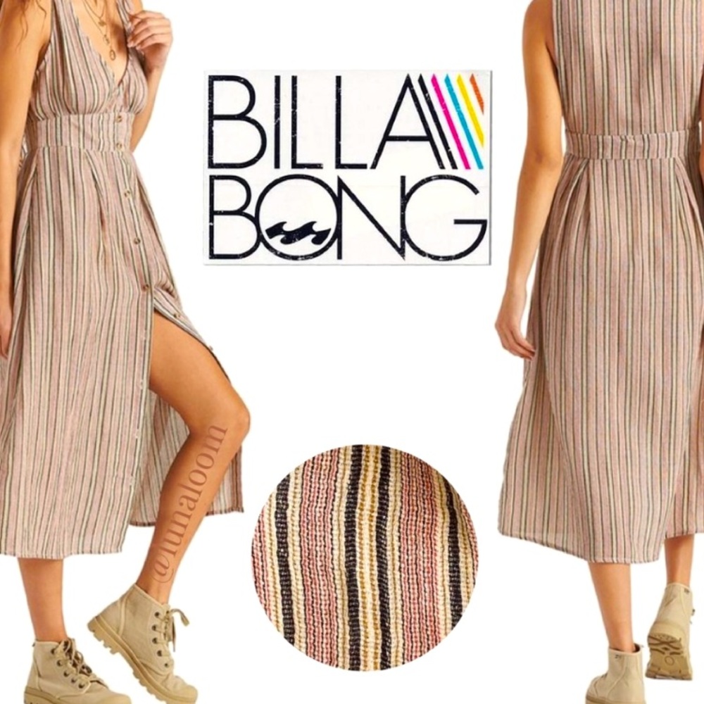 🆕 Billabong | Hidden Coves Stripe Sleeveless Button-Up Maxi Dress.